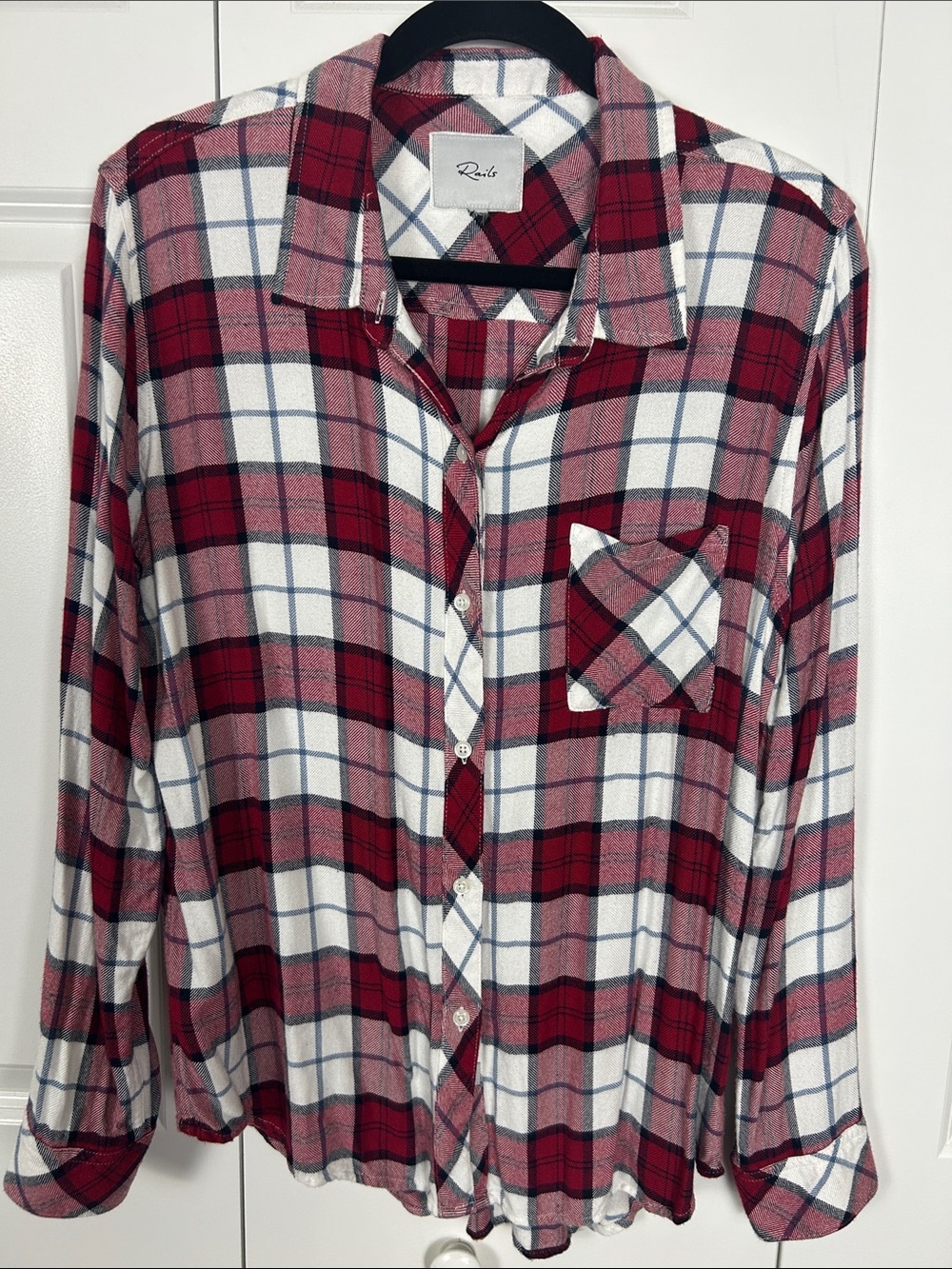 Rails Women’s Red and White Plaid Button-Down Shirt Size Large